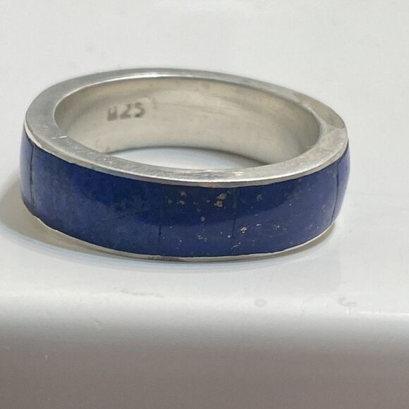 Sterling Silver & Blue Lapis Inlay Ring Unisex size 8.5 - Picture 1 of 6